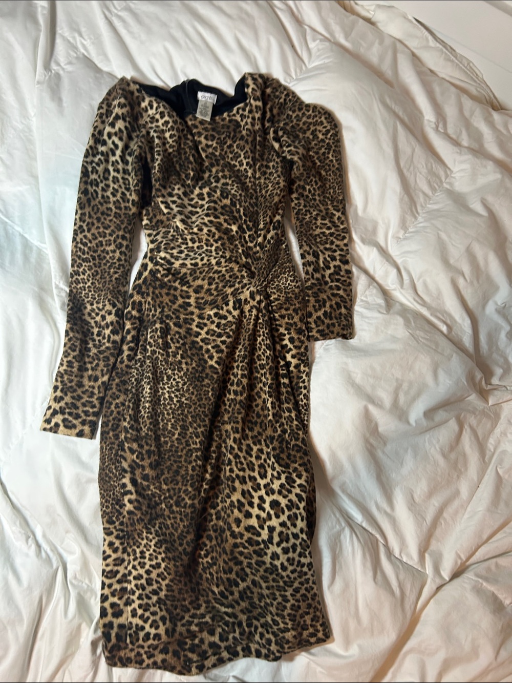 Cache Leopard-Print Long Sleeve Twist-Front Midi Dress - Brown/Black